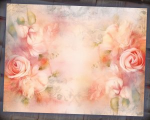 16 papers | Shabby Chic Scrapbooking Kit with Dusty Roses Illustration Background and Pastel Colors for Junk Journal and Invitations