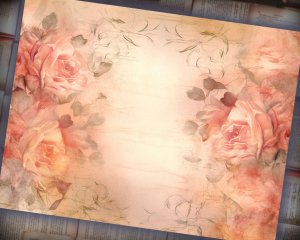 16 papers | Shabby Chic Scrapbooking Kit with Dusty Roses Illustration Background and Pastel Colors for Junk Journal and Invitations