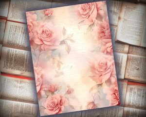 16 papers | Shabby Chic Junk Journal Kit | Printable Scrapbooking Pages | Dusty Roses Background | Fairy Tale Watercolor Illustrations