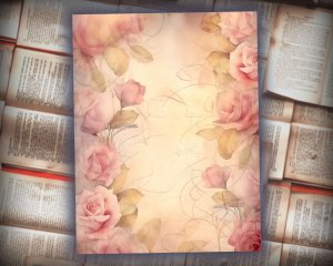 16 papers | Shabby Chic Junk Journal Kit | Printable Scrapbooking Pages | Dusty Roses Background | Fairy Tale Watercolor Illustrations