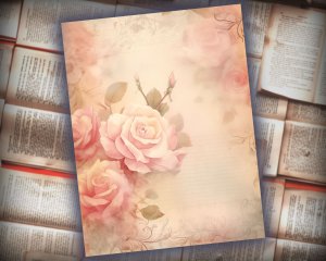 16 papers | Shabby Chic Junk Journal Kit | Printable Scrapbooking Pages | Dusty Roses Background | Fairy Tale Watercolor Illustrations