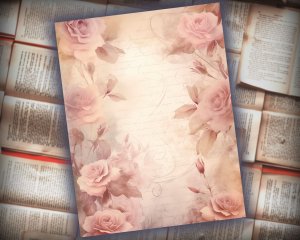 16 papers | Shabby Chic Junk Journal Kit | Printable Scrapbooking Pages | Dusty Roses Background | Fairy Tale Watercolor Illustrations