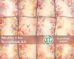 16 papers | Shabby Chic Junk Journal Kit | Printable Scrapbooking Pages | Dusty Roses Background | Fairy Tale Watercolor Illustrations