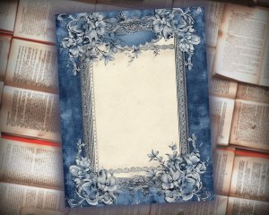 22 papers | Shabby Chic Scrapbooking Kit | Junk Journal Printable Pages | Blue Gothic Lace Border Embroidery | Scrapbooking Papers