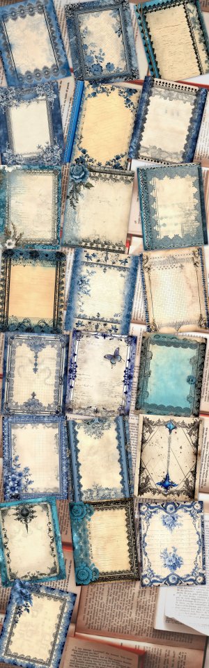 22 papers | Shabby Chic Scrapbooking Kit | Junk Journal Printable Pages | Blue Gothic Lace Border Embroidery | Scrapbooking Papers