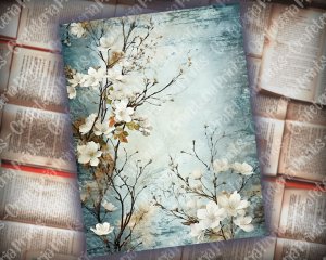 Rustic Soft Blue Floral Scrapbook Paper, High Res 8k, Perfect for Invitations, Digital Planners, Journaling, Junk Journals - DIY Crafts