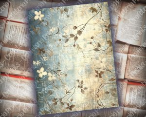 Rustic Soft Blue Floral Scrapbook Paper, High Res 8k, Perfect for Invitations, Digital Planners, Journaling, Junk Journals - DIY Crafts