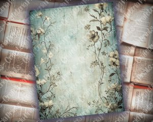 Rustic Soft Blue Floral Scrapbook Paper, High Res 8k, Perfect for Invitations, Digital Planners, Journaling, Junk Journals - DIY Crafts