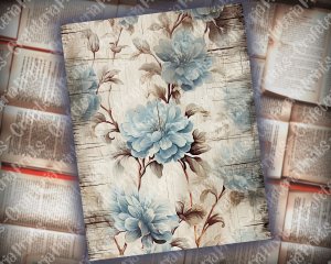 Rustic Soft Blue Floral Scrapbook Paper, High Res 8k, Perfect for Invitations, Digital Planners, Journaling, Junk Journals - DIY Crafts