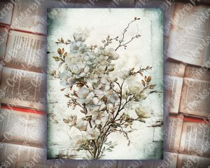 Rustic Soft Blue Floral Scrapbook Paper, High Res 8k, Perfect for Invitations, Digital Planners, Journaling, Junk Journals - DIY Crafts