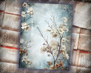 Rustic Soft Blue Floral Scrapbook Paper, High Res 8k, Perfect for Invitations, Digital Planners, Journaling, Junk Journals - DIY Crafts