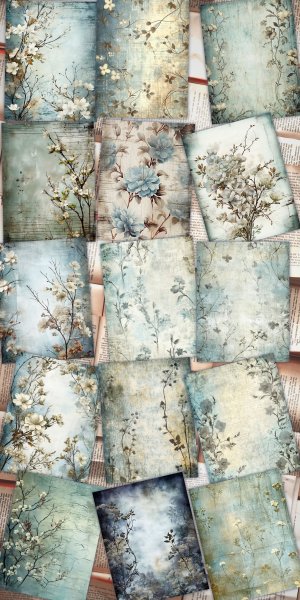 Rustic Soft Blue Floral Scrapbook Paper, High Res 8k, Perfect for Invitations, Digital Planners, Journaling, Junk Journals - DIY Crafts