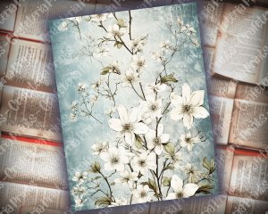 Rustic Soft Blue Floral Scrapbook Paper High Res 8K | Perfect for Invitations, Digital Planners, Journaling | Junk Journals & Designs