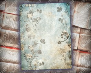 Rustic Soft Blue Floral Scrapbook Paper High Res 8K | Perfect for Invitations, Digital Planners, Journaling | Junk Journals & Designs