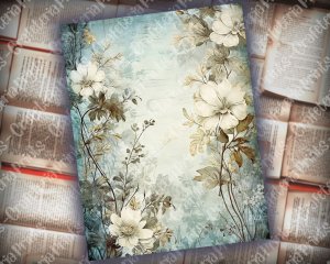 Rustic Soft Blue Floral Scrapbook Paper High Res 8K | Perfect for Invitations, Digital Planners, Journaling | Junk Journals & Designs