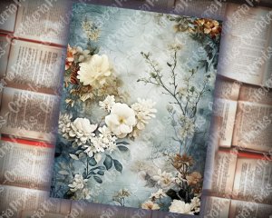 Rustic Soft Blue Floral Scrapbook Paper High Res 8K | Perfect for Invitations, Digital Planners, Journaling | Junk Journals & Designs