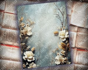 Rustic Soft Blue Floral Scrapbook Paper High Res 8K | Perfect for Invitations, Digital Planners, Journaling | Junk Journals & Designs