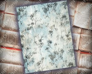 Rustic Soft Blue Floral Scrapbook Paper High Res 8K | Perfect for Invitations, Digital Planners, Journaling | Junk Journals & Designs