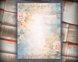 14 Papers | Soft Blue Lace Illustration Background | Pastel Colors | Scrapbooking Kit, Junk Journal, Shabby Chic Printable Pages