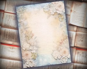 14 Papers | Soft Blue Lace Illustration Background | Pastel Colors | Scrapbooking Kit, Junk Journal, Shabby Chic Printable Pages