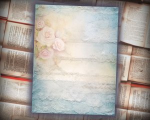 14 Papers | Soft Blue Lace Illustration Background | Pastel Colors | Scrapbooking Kit, Junk Journal, Shabby Chic Printable Pages