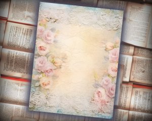 14 Papers | Soft Blue Lace Illustration Background | Pastel Colors | Scrapbooking Kit, Junk Journal, Shabby Chic Printable Pages