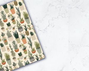 Succulent and Plant Digital Pattern Paper, Soft Neutral Colors, Gouache Style, Watercolor Illustration, Instant Download