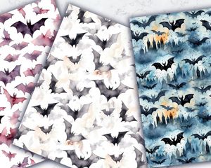 Watercolor Spooky Bat Seamless Texture Digital Pattern Paper, Moody Halloween Background, Printable Clipart Design, Instant Download