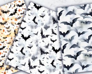 Watercolor Spooky Bat Seamless Texture Digital Pattern Paper, Moody Halloween Background, Printable Clipart Design, Instant Download