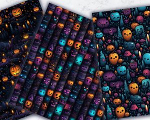 Spooky Halloween Themed Digital Paper with Vivid Colors, Cute Gothic Elements, and Empty Space for Crafts, Scrapbooking, and DIY Projects