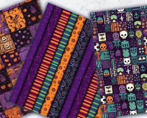 Spooky Halloween Themed Digital Paper with Vivid Colors, Cute Gothic Elements, and Empty Space for Crafts, Scrapbooking, and DIY Projects