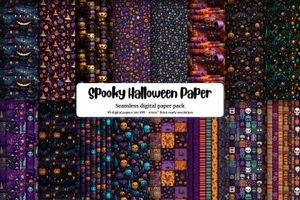 Spooky Halloween Themed Digital Paper with Vivid Colors, Cute Gothic Elements, and Empty Space for Crafts, Scrapbooking, and DIY Projects