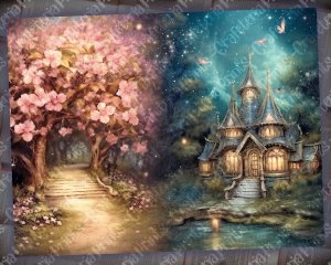 20 Pages of Spring Night Background, Fantasy Fairy Tale, Vivid Colors, Shabby Chic Ephemera for Scrapbooking, Invitations, Digital Planners