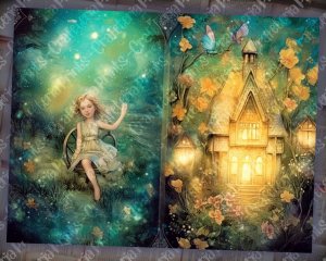 20 Pages of Spring Night Background, Fantasy Fairy Tale, Vivid Colors, Shabby Chic Ephemera for Scrapbooking, Invitations, Digital Planners