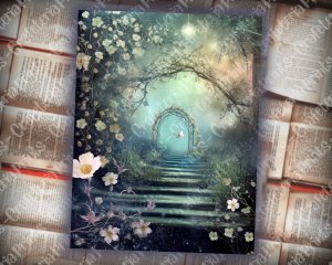 20 pages of Spring Night Fantasy Fairy Tale Scrapbooking Backgrounds - Vivid Colors, Shabby Chic Ephemera - Perfect for Invitations