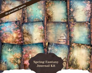 20 Pages of Spring Night Background Fantasy Fairy Tale Vivid Colors Scrapbooking Ephemera for Invitations, Digital Planners, Journaling