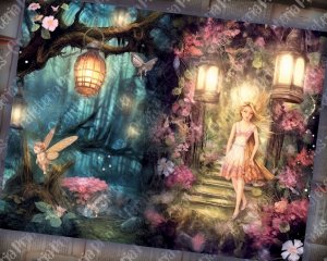 20 Pages of Spring Night Background, Fantasy Fairy Tale, Vivid Colors, Shabby Chic Ephemera for Scrapbooking, Invitations, Digital Planners