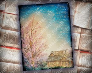 12 pages of Spring Night background, Fantasy Fairy tale vivid colors, shabby chic ephemera, scrabooking background, watercolor illustration