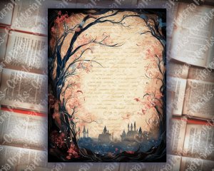 12 pages of Spring Night background, Fantasy Fairy tale vivid colors, shabby chic ephemera, scrabooking background, watercolor illustration