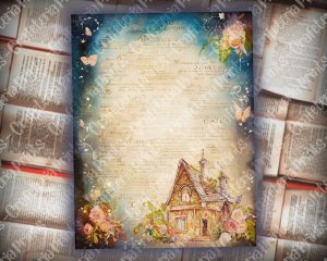 12 pages of Spring Night background, Fantasy Fairy tale vivid colors, shabby chic ephemera, scrabooking background, watercolor illustration