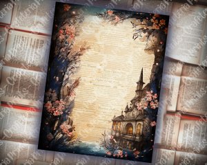 12 pages of Spring Night background, Fantasy Fairy tale vivid colors, shabby chic ephemera, scrabooking background, watercolor illustration