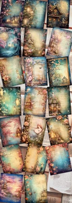 20 Pages of Spring Night Background Fantasy Fairy Tale Vivid Colors Scrapbooking Ephemera, Perfect for Invitations, Digital Planners