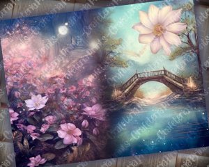 20 Pages of Spring Night Fantasy Fairy Tale Scrapbooking Backgrounds | Vivid Colors | Shabby Chic Ephemera | Perfect for Invitations