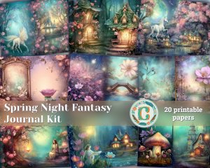 20 Pages of Spring Night Fantasy Fairy Tale Scrapbooking Backgrounds | Vivid Colors | Shabby Chic Ephemera | Perfect for Invitations