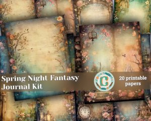 20 pages of Spring Night Fantasy Fairy Tale Scrapbooking Backgrounds - Vivid Colors, Shabby Chic Ephemera - Perfect for Invitations