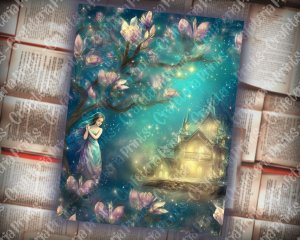 20 pages of Spring Night Fantasy Fairy Tale Scrapbooking Backgrounds - Vivid Colors, Shabby Chic Ephemera - Perfect for Invitations