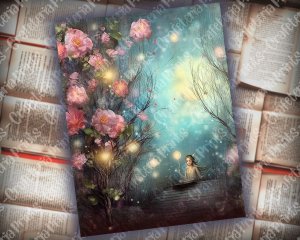 20 pages of Spring Night Fantasy Fairy Tale Scrapbooking Backgrounds - Vivid Colors, Shabby Chic Ephemera - Perfect for Invitations