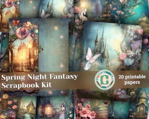 20 pages of Spring Night Fantasy Fairy Tale Scrapbooking Backgrounds - Vivid Colors, Shabby Chic Ephemera - Perfect for Invitations