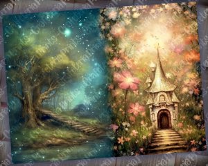 20 Pages of Spring Night Background, Fantasy Fairy Tale, Vivid Colors, Shabby Chic Ephemera, Scrapbooking, Invitations, Digital Planners