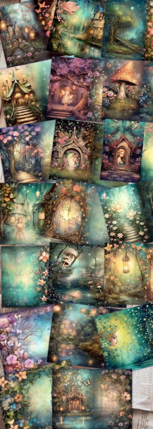 20 Pages of Spring Night Background, Fantasy Fairy Tale, Vivid Colors, Shabby Chic Ephemera, Scrapbooking, Invitations, Digital Planners